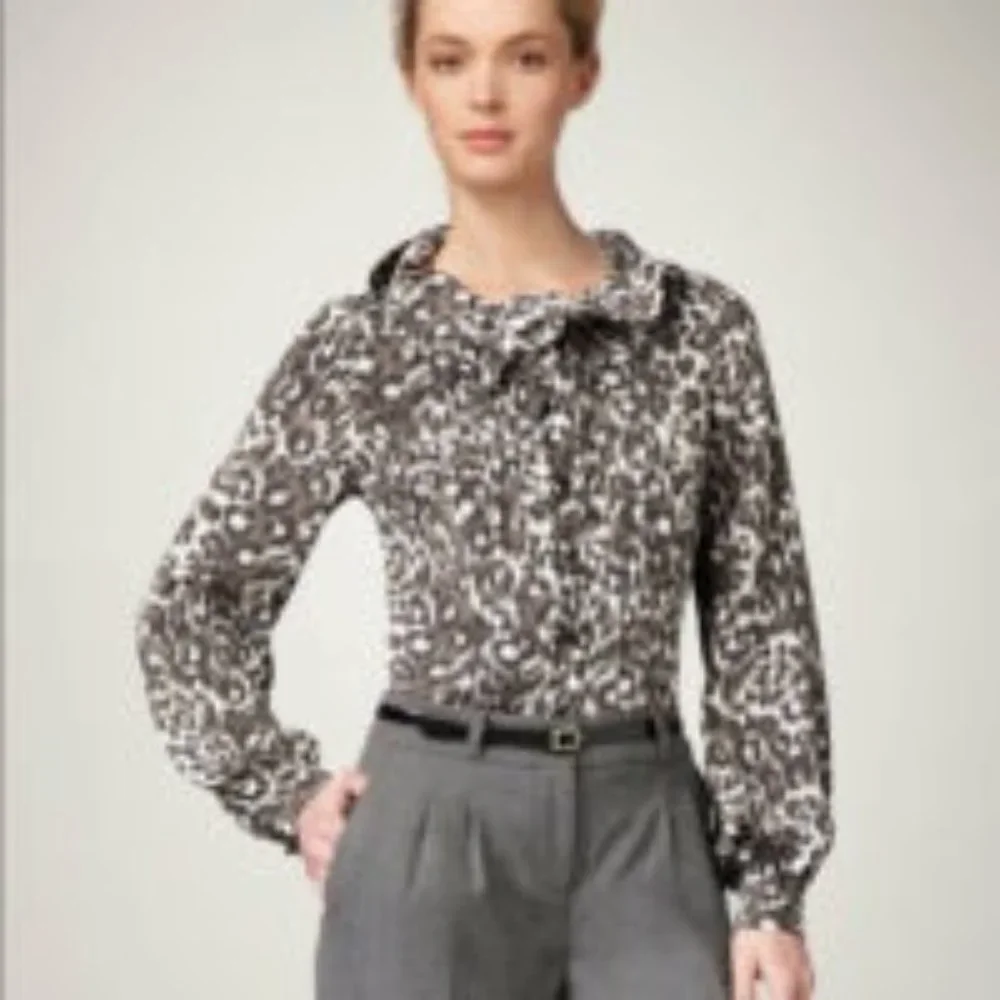 Kate Spade Lynette Ruffle collar Leopard Prink Silk Blouse